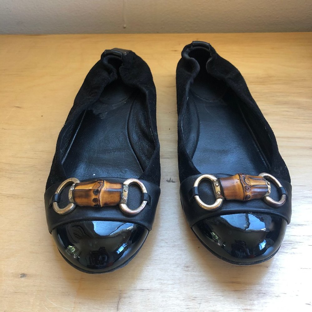 EUC Gucci Bamboo Suede Leather Flats Sz 34